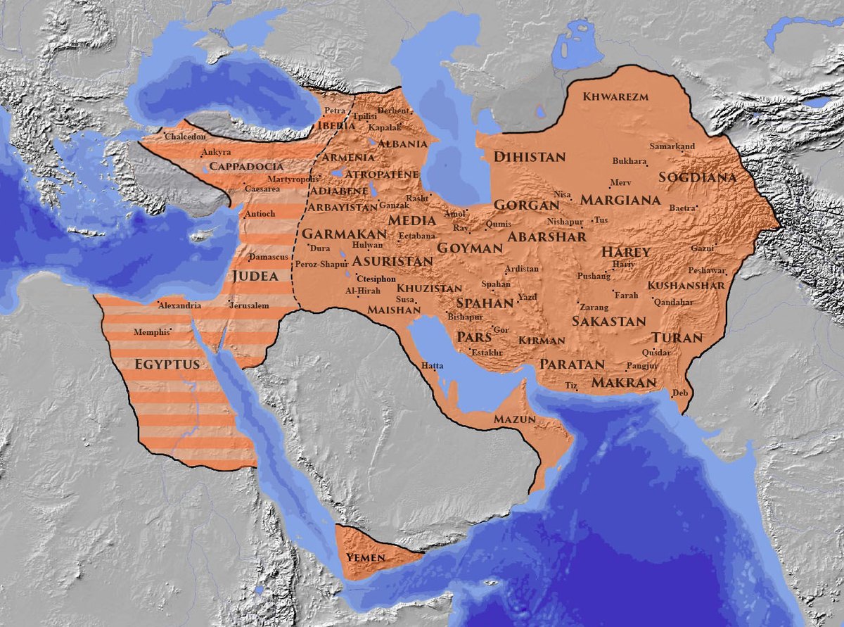 2. The Sasanian collapseThe Sasanians were the last pre-Islamic Persian empire, ruling from 224-651 AD. Their collapse began in 628 AD, when a plague killed up to 1/2 of the population. The anxiety coincided w/ (influenced?) the ousting of the king & the outbreak of civil war.