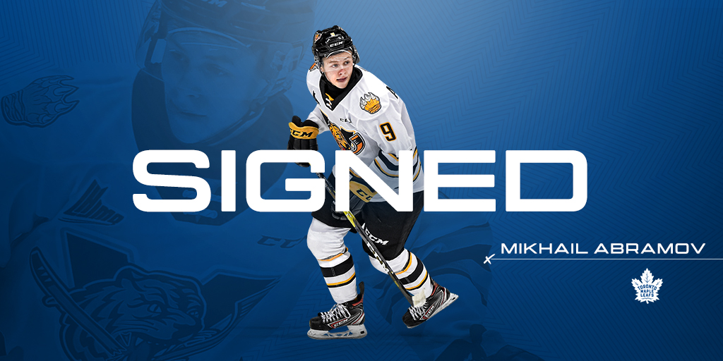 The Maple Leafs have signed forward Mikhail Abramov to a three-year entry level contract.

Details: tml.hockey/2vJuqk9

#LeafsForever