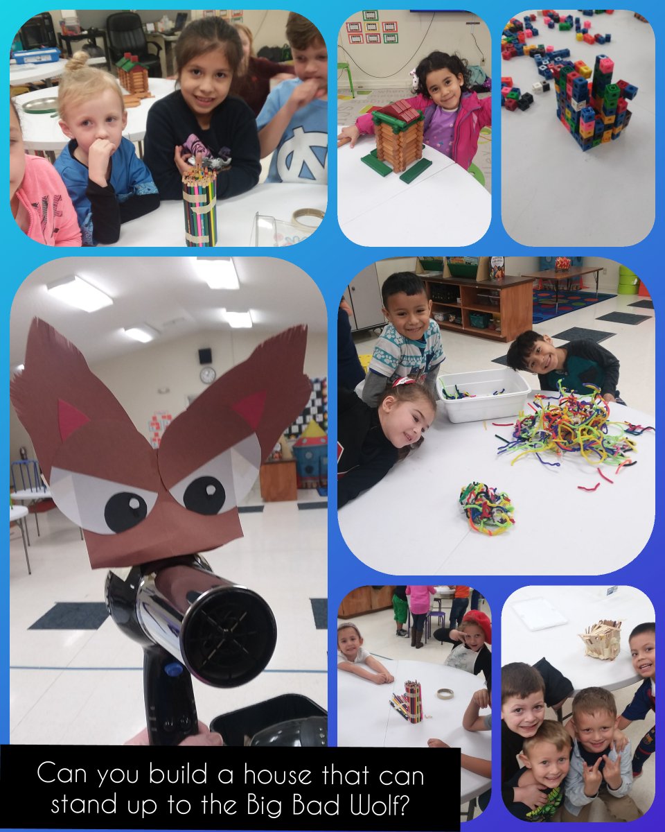 ResRRay's tweet photo. This past week we created houses that could stand up to the Big Bad Wolf, and we hoped that talking about snow would make it come once more before spring! #Prek5 #Rocketsigniteandinspire #huffandpuff #cantblowusdown #onemoresnow #unique @RobbinsRockets https://t.co/1E1HigBr4v