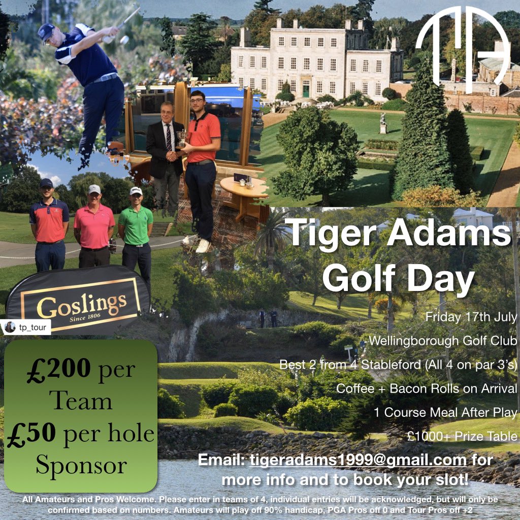 Very happy to announce I’m running a golf day to help raise some funds for my season. Friday 17th July at Wellingborough GC, CBR on arrival with a course meal after and a £1000+ prize table, anyone welcome. Email me at tigeradams1999@gmail.com to book or to find out more. Cheers