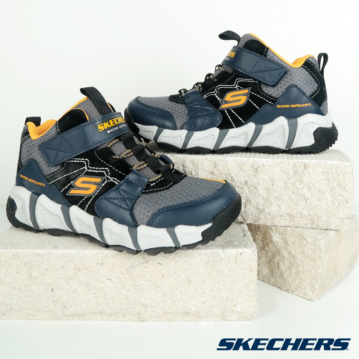 Run fast as little ones light up the Skechers Velocitrek, featuring a water repellent upper construction ideal for any outdoor activities. Also, the air-cooled memory foam insoles are perfect for a casual comfortable off-duty look.

Shop Now: soo.nr/ggSF