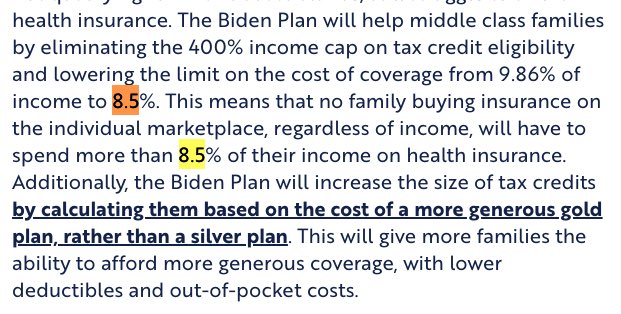 VP Biden wants to keep the current system & add a public option. Sadly, this would cost taxpayers far more than Medicare for All. His plan would cap premiums at 8.5% of your income, while Medicare for All would charge just a 4% premium. That& #39;s less than half. (3/5)