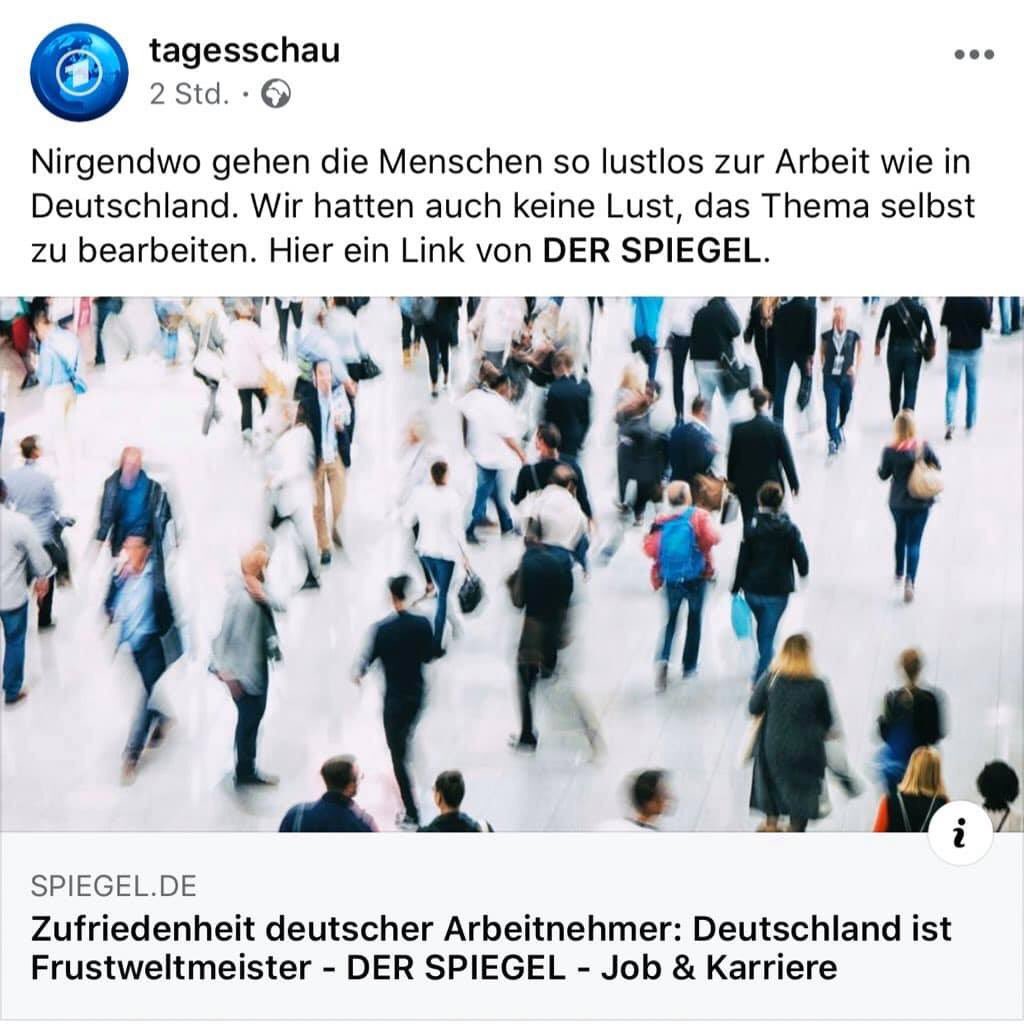 Die <a href="/tagesschau/">tagesschau</a> liefert. 😂
Trotzdem: #HR - get to #work! #newwork #purpose #worklife