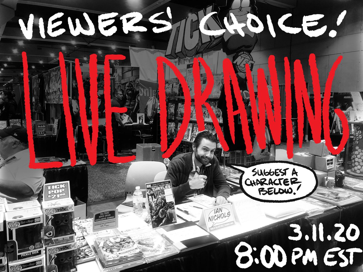 IanCNichols's tweet photo. 3.11.2020 LIVE DRAWING @ 8:00 PM EST! TOMORROW!
Viewers' Choice! You folks pick the character! Most votes/repeat suggestions below wins!
Watch it here or there:
https://t.co/bxg5VFx37D
#comics #comicart #livedrawing #streaming #sequentialpages #drawing #comicbooks #makecomics https://t.co/sGXXd0WPin