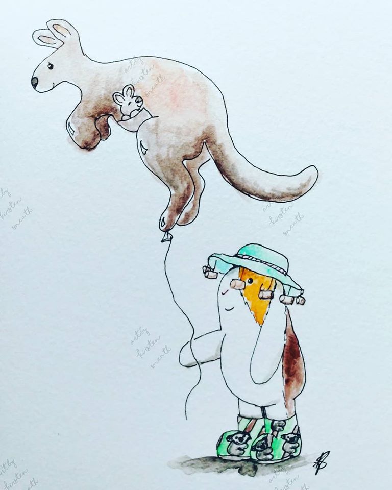 Here is my #kangarooloon for this month's #animaloons #animaloonies #kangaroo #joey #guineapig #lovecutie #balloonanimal #australia #newwellies #illustration @Animaloonies