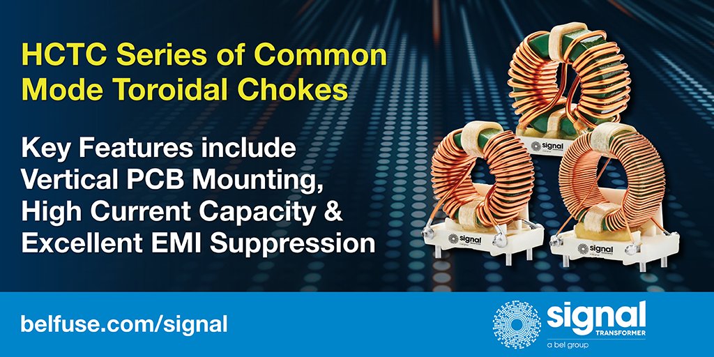 Sig_Transformer's tweet image. #SignalTransformer announces their new #HCTC Series of Common Mode #Toroidal #Chokes for design engineers &amp;amp; manufacturers who specify #powersupplies accommodating Common Mode noise reduction &amp;amp; line filtering #BelFuse PR: bit.ly/2wLLjum Datasheet: bit.ly/2vfPjTO