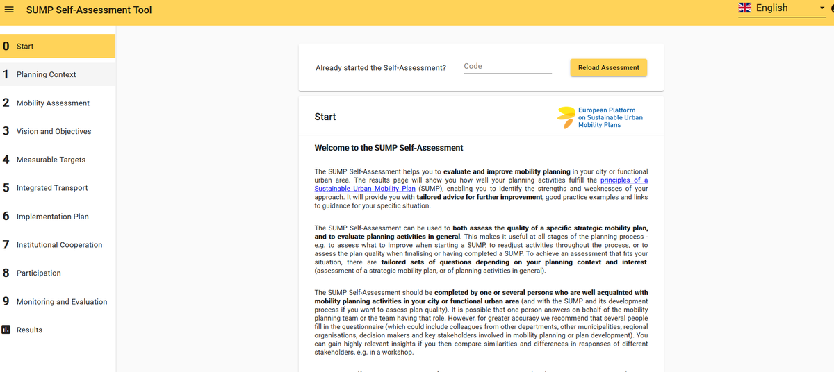 🚨 Attention #SUMP community: check out the shiny new SUMP Self-Assessment Tool! Evaluate the status of #mobility planning in your city 📝 and receive tailored feedback on how you can further improve 💪. Read more 👀 bit.ly/38Ez7sH and access it: sump-assessment.eu