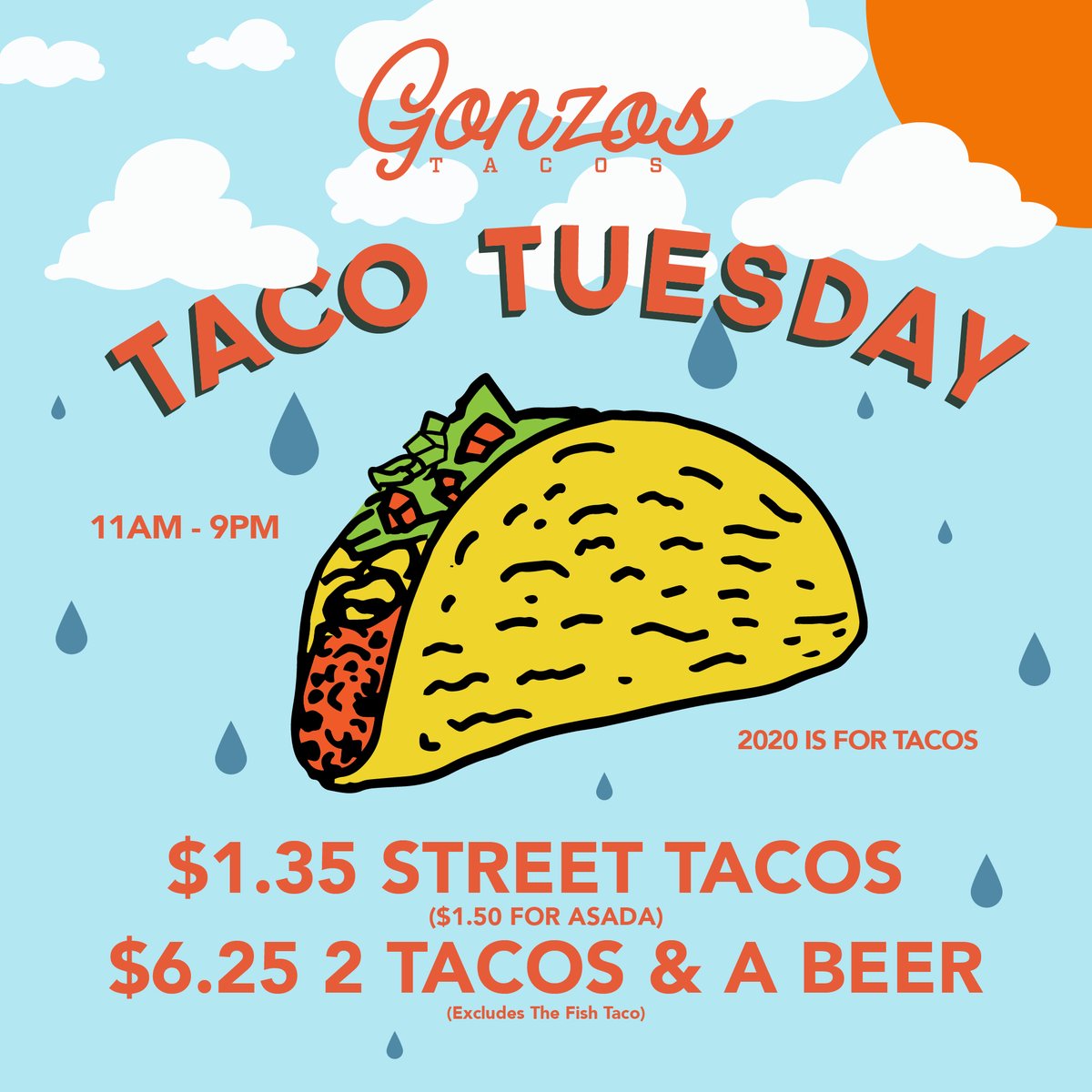 gonzostacos's tweet photo. Brighten up your #TacoTuesday with us! $1.35 street tacos will turn that weather around! 🌮❤️#TacoLove #RealTacos  #StreetTacos #Tacos #TacoBoutIt #OrangeCounty #OC #FoodPorn #OCfoodie #HungryHungry  #Fullerton #DowntownFullerton #Deals #Tuesday #Burrito #MexicanFood #Taqueria https://t.co/h0Xaqpansy