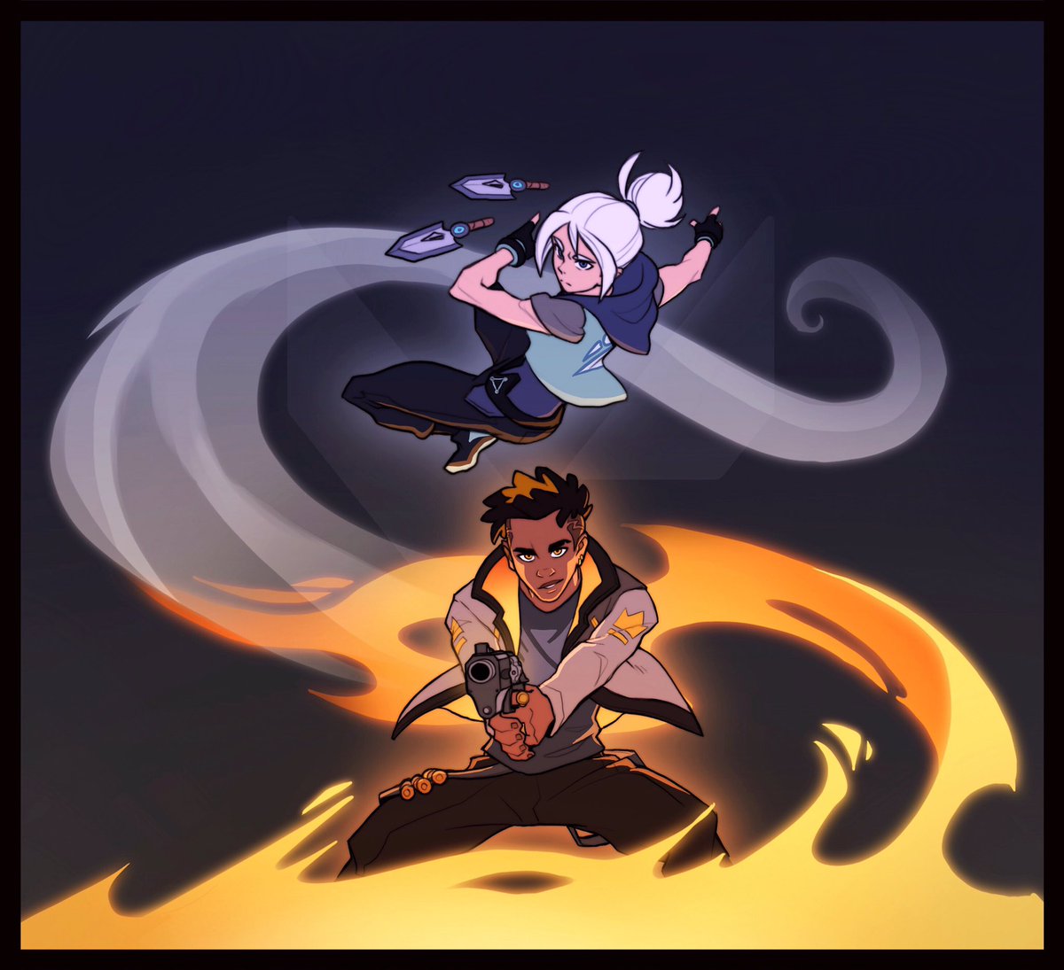 Junk__Red's tweet photo. Un ptit fanart du jeu coup de coeur 

#valorant #fanart #draw #phoenix #jett #fire #air @riotgames @RiotGamesFrance #riotgames #art #conceptart #character #illustration #drawing #ipad #ipadpro #procreate https://t.co/beHAyHEI2u
