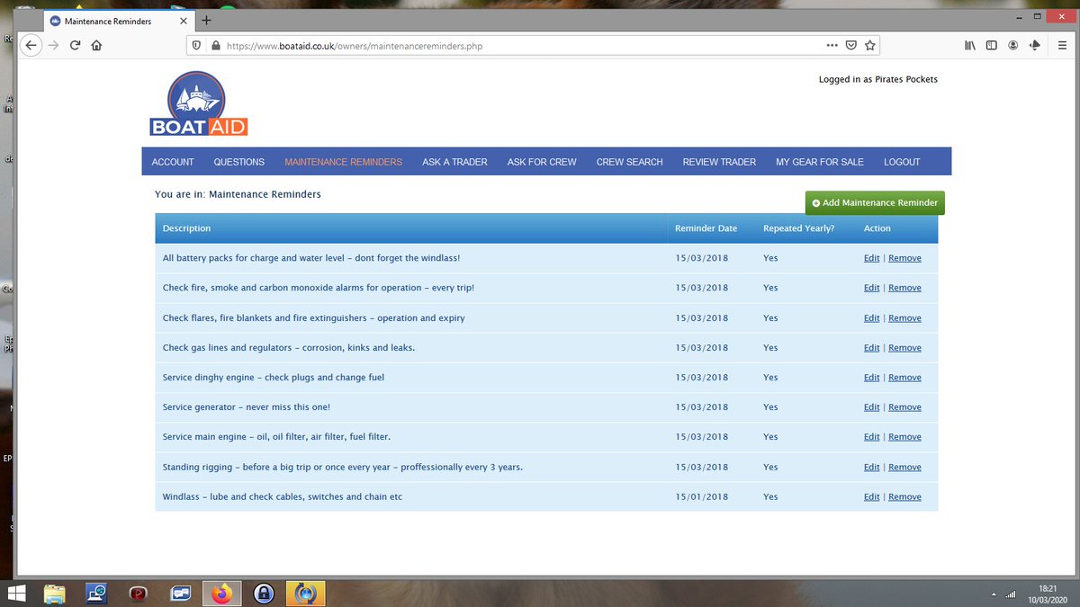 Did you know you can keep your boat maintenance reminders online for free on boataid.co.uk. WE are also free to join! #TuesdayMotivation #MAR10Day #sailing #boating