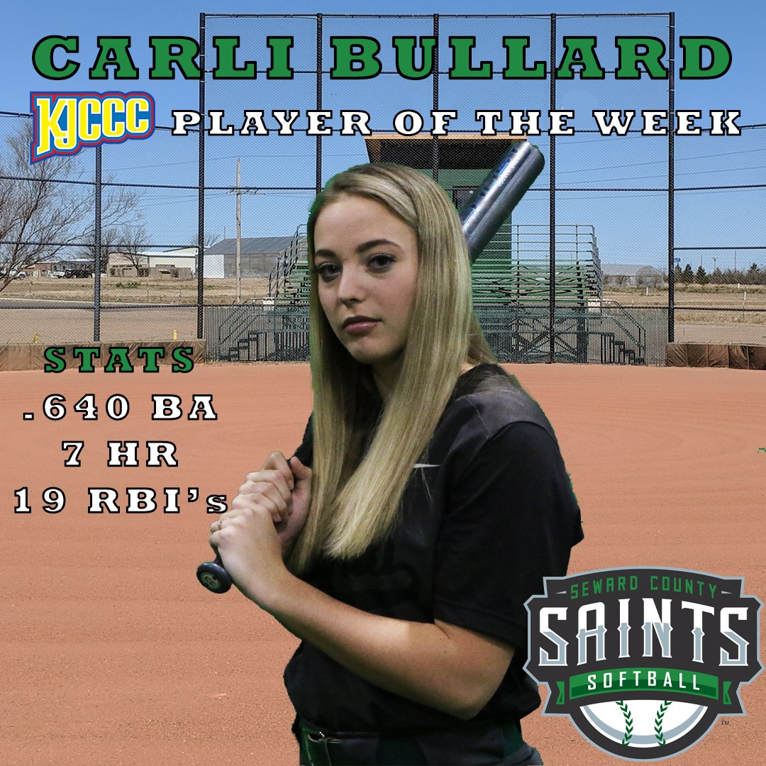 Carli Bullard recieves KJCCC Player of the Week honors with her performance! Bullard had 7 HR and 19 RBIs for the Lady Saints! #SCCCSaints #GoodToBeGreen