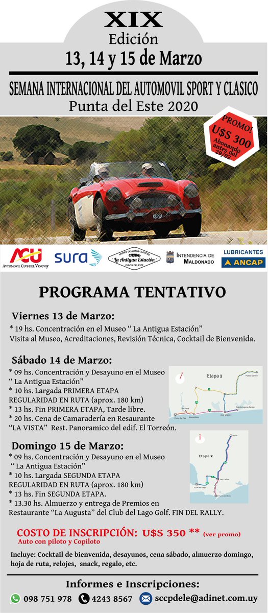puntamunicipio's tweet photo. Se viene una nueva edición de la Semana Internacional del Automóvil Sport y Clásico el 13, 14 y 15 de marzo Punta del Este 2020. Info: 098 751 978 #VeranoEnPunta https://t.co/VURUyhrClc