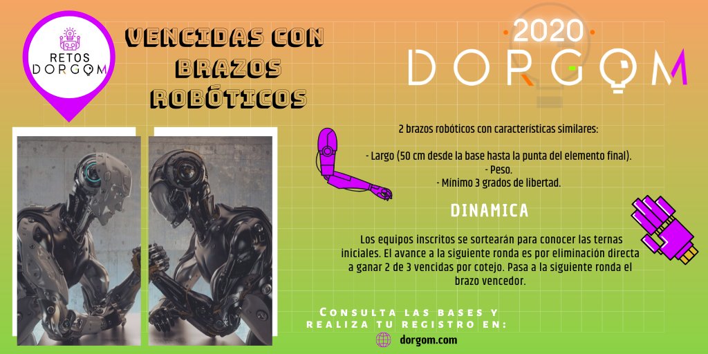 DorgomEvent's tweet photo. Inscríbete con tu equipo para el RETO #Dorgom2020 "LUCHAS POR ELIMINATORIAS". 

Se van a determinar las características para emparejar con el equipo retador.
Además tendrán oportunidad de esta en las conferencias y talleres que se impartirán.

#Robotica #Mecatronica #Technology https://t.co/ml0t7dXQgQ