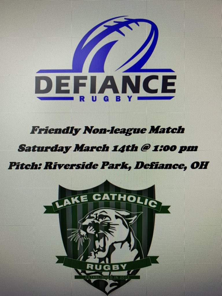 RugbyDefiance's tweet photo. No point in waiting....spread the word now.  Home opener this Saturday at Riverside Park 1 pm. https://t.co/aF0iersVBG
