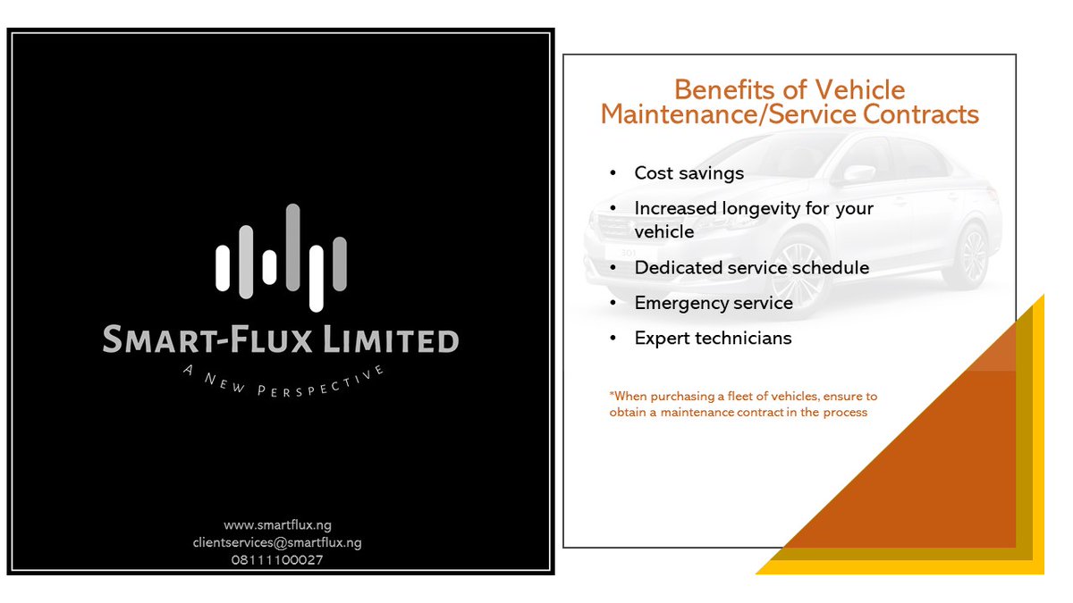 SmartFluxLtd's tweet photo. Considering fleet purchase?
Ensure you obtain a maintenance contract with it.
#FleetPurchase #MaintenanceContract #EfficientVehicles https://t.co/0g31G7aHb8
