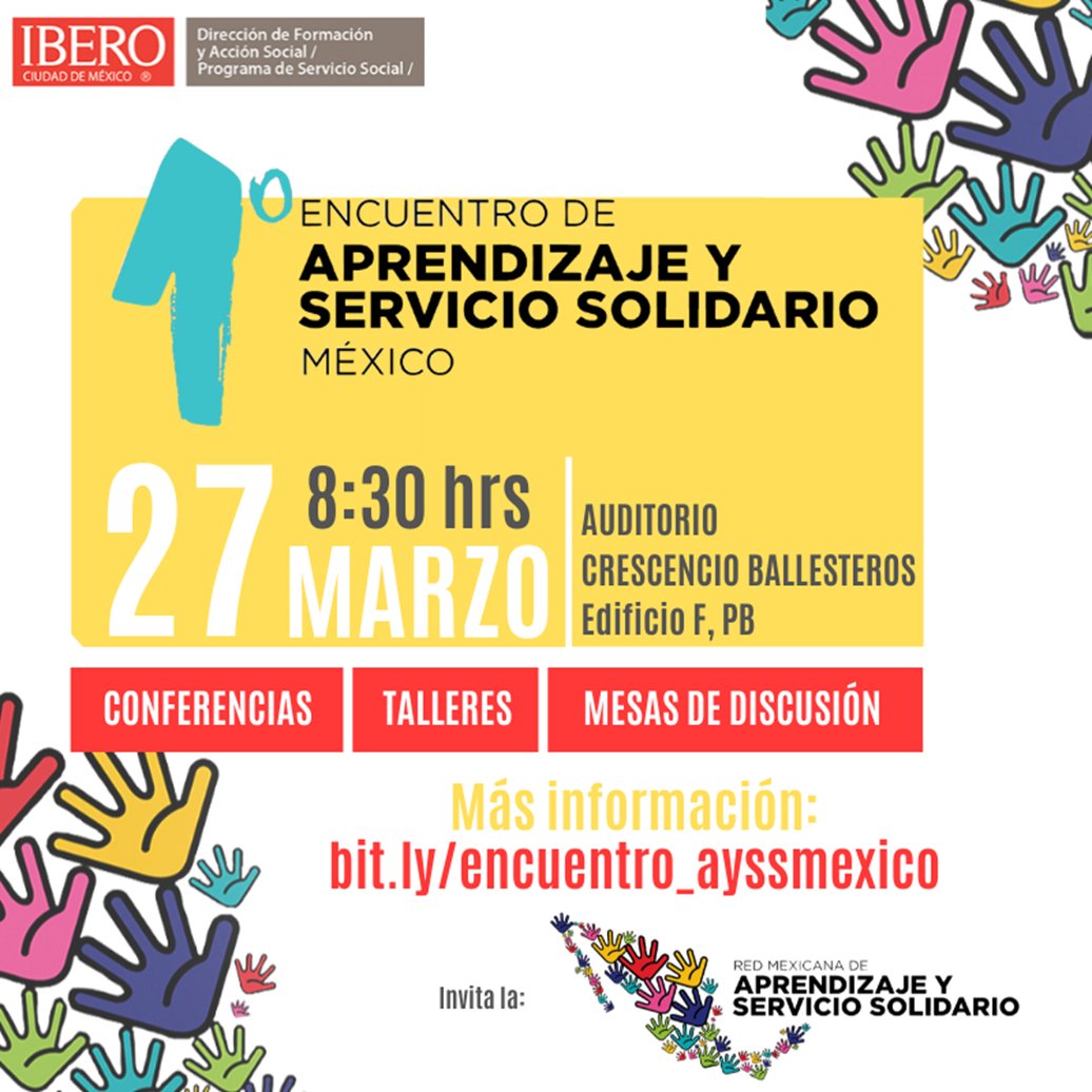 #Entérate ¡El 27 de marzo se llevará a cabo el Primer Encuentro de Aprendizaje y Servicio Solidario! Se realizarán conferencias, talleres y mesas de discusión. Más información en ➤https://t.co/LC2P4Yb5DI https://t.co/ppledzFxXS