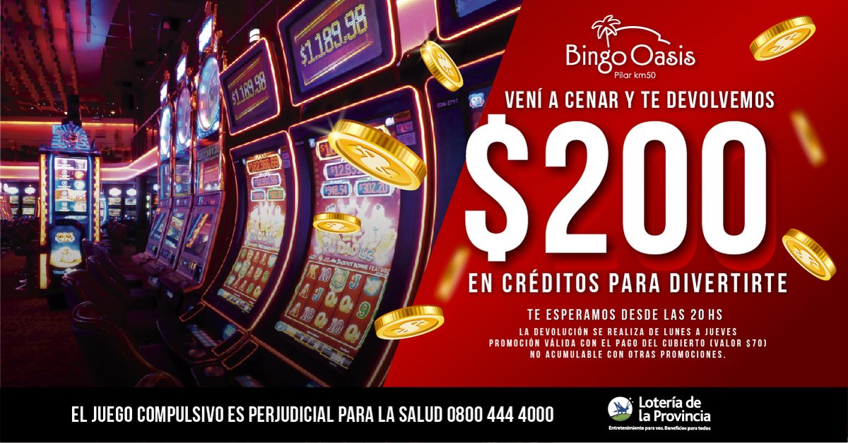 Vení a cenar a #BingoOasis ¡Y te devolvemos $200 en créditos para divertirte!

De lunes a jueves, desde las 20hs.

Sólo en #BingoOasis