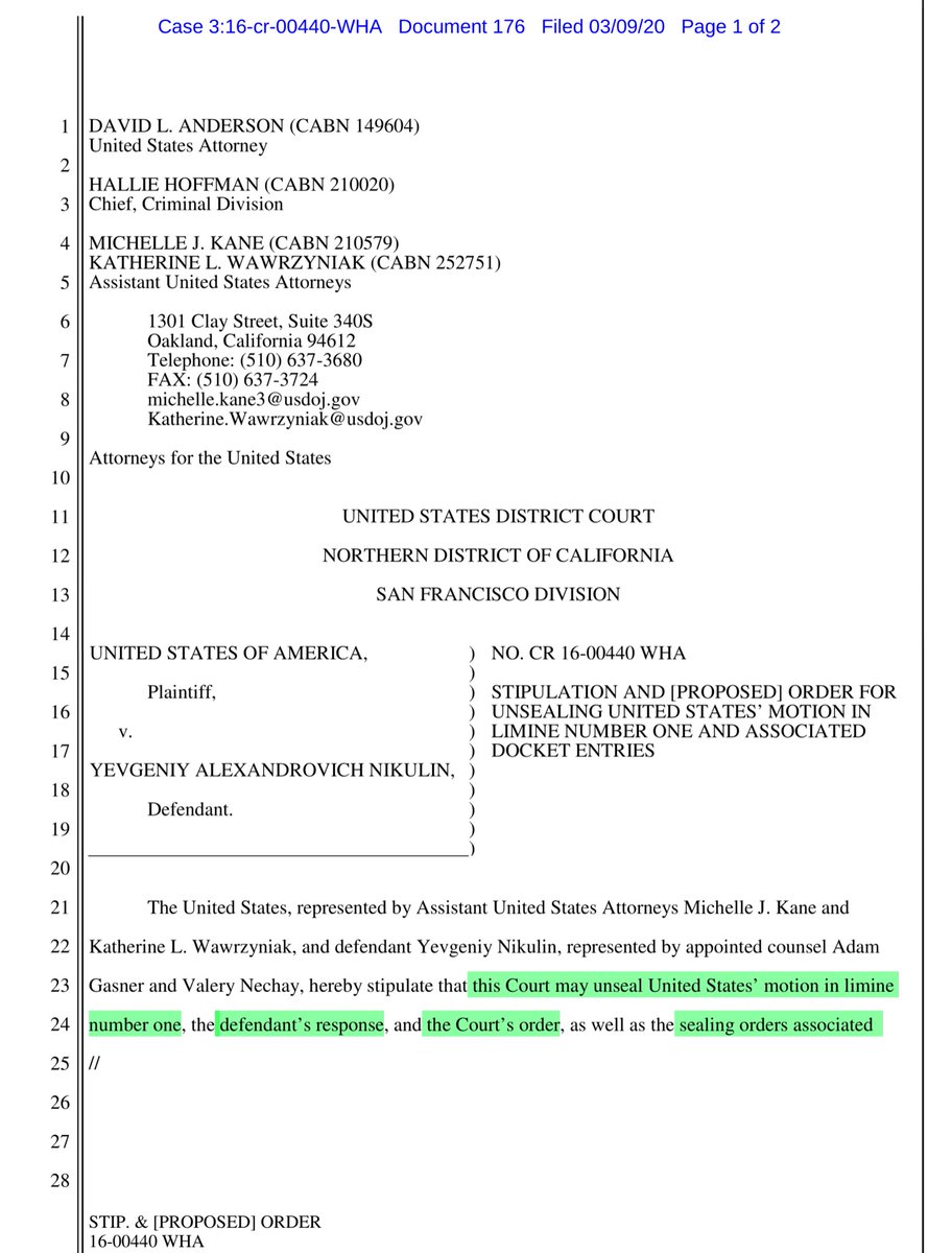 Sorry two additional updates Yesterday (March 9th - on the eve of Nikulin’s trial) the parties filed this stipulation Thus documents 140, 141, 159, 160, and 165 should be UNSEALED momentary since the Judge just issued an order (Paywall) https://ecf.cand.uscourts.gov/doc1/035019043448?caseid=304407