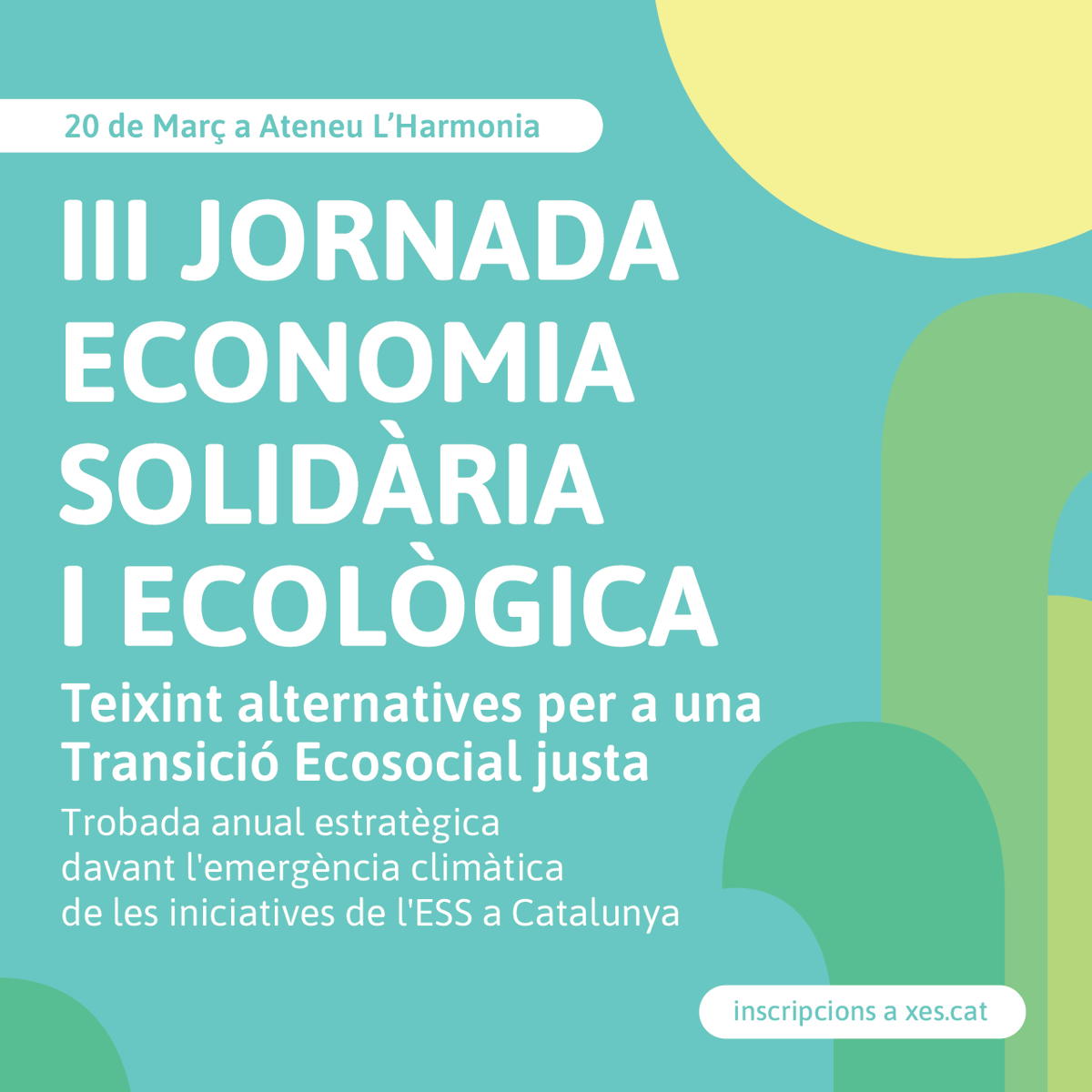 agendaESScat's tweet photo. RT @XES_cat: Per tercer any consecutiu, celebrem la jornada #EcologiaESS: una trobada estratègica per a les iniciatives d'#ESS davant de l'#EmergènciaClimàtica i la salut del planeta. Serà el 20 de març a @AteneuHarmonia: cal inscripció prèvia! #AgendaES… https://t.co/SRUastA7jv