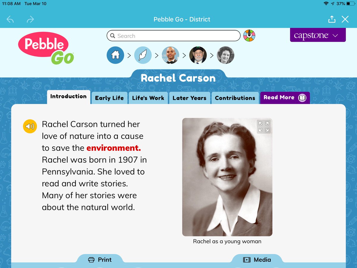 lmuellerTMP's tweet photo. Ss learned about Rachel Carson for #WomensHistoryMonth Ss built background knowledge using @CapstonePub #PebbleGo then read Spring After Spring by @Stephanitely1 Ss used @brainpop to help better understand how bio magnification of DDT affected the animals #CPSscience101 #cpsbest https://t.co/9ljcZkAfGJ