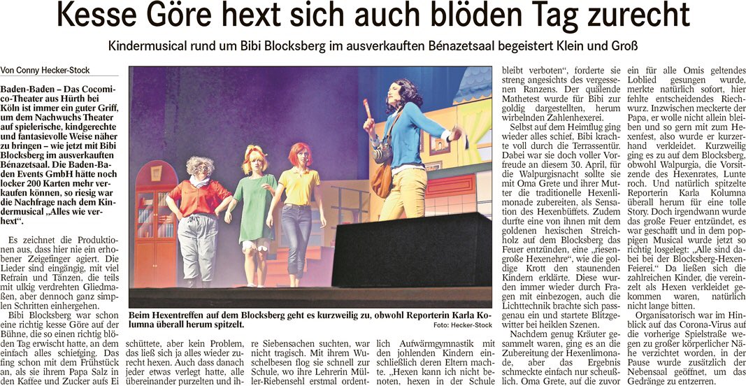 Pressebericht aus #BadenBaden, den 8.3.20:

Vielen lieben Dank an unsere Zuschauer und Partner❣️ Nochmals vielen Dank❣️ Es hat uns auch viel #Freude gemacht❣️ 😊Bis zum nächsten Mal mit „Conni - Das Zirkus-Musical!“ Oktober 2021❣️ ✨ 
Wir freuen uns schon auf euch❣️ #HexHex 😊🌟