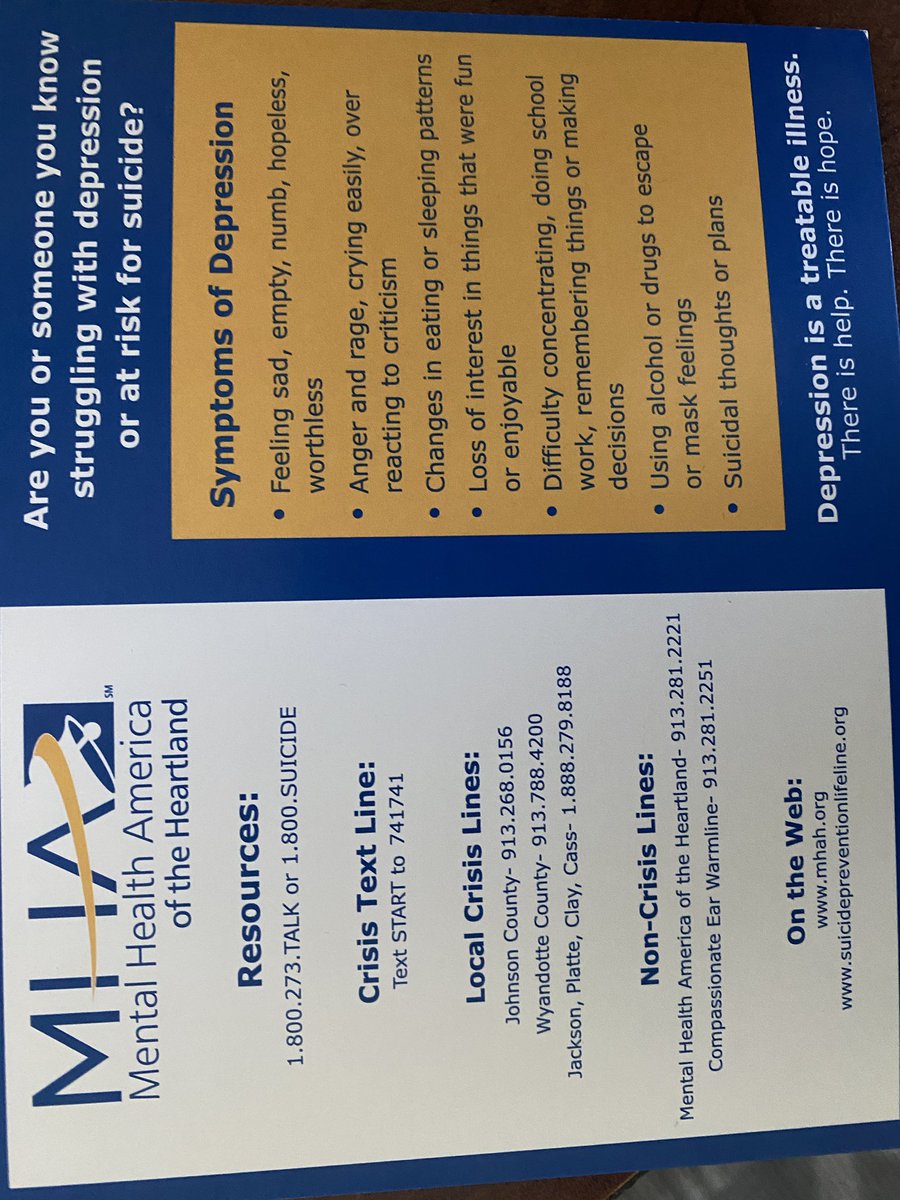 Thank you, Mental Health America of the Heartland for working with our freshmen students on suicide prevention.  A special thank you to <a href="/smbeye88/">Samantha Coonts</a> for organizing the speaker and <a href="/CoachRich204/">Coach Rich/Coleman</a>, Coach Blaze, and Mr. Dee for allowing us to work within the health curriculum!