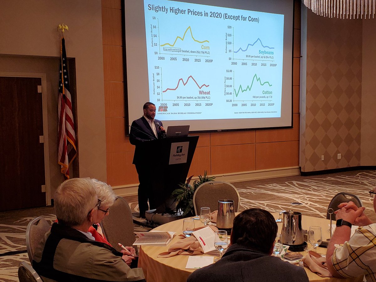 OhioFarmBureau's tweet photo. Some great insights from @New10_AgEcon about the outlook for commodity prices in 2020 and how the Phase 1 trade deal with China might play out. #ofbfdc20 https://t.co/lddXapgJCz