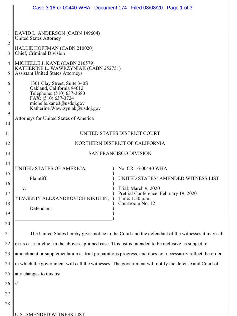 Late Sunday (I’m in DC) sometimes I’m a bit behind with cases on the West Coast, the Govt filed their “amended witness list” it’s not surprising they are calling executives from LinkedIn, DropBox & FormSpringNeed 13 mins for my (actual) work call conclude https://ecf.cand.uscourts.gov/doc1/035019043448?caseid=304407