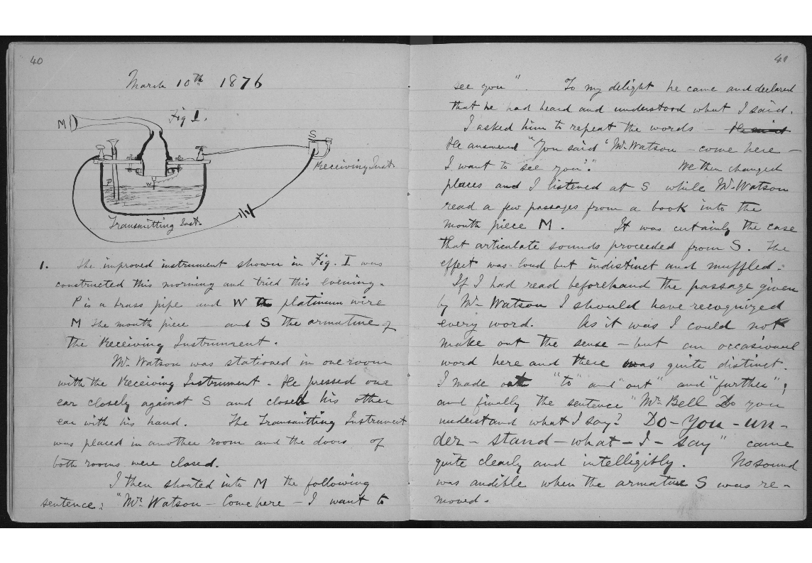 OTD in 1876, Alexander Graham Bell made the 1st phone call in history, saying to his colleague in the next room, "Mr. Watson—come here—I want to see you." Bell later wrote, "To my delight he came and declared that he had heard and understood what I said." loc.gov/item/today-in-…