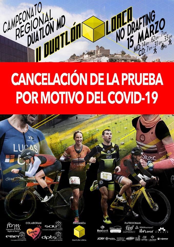 TriatlonLorca's tweet photo. CANCELACIÓN PRUEBA DUATLÓN LORCA (COVID-19) https://t.co/zRBXmybkSE