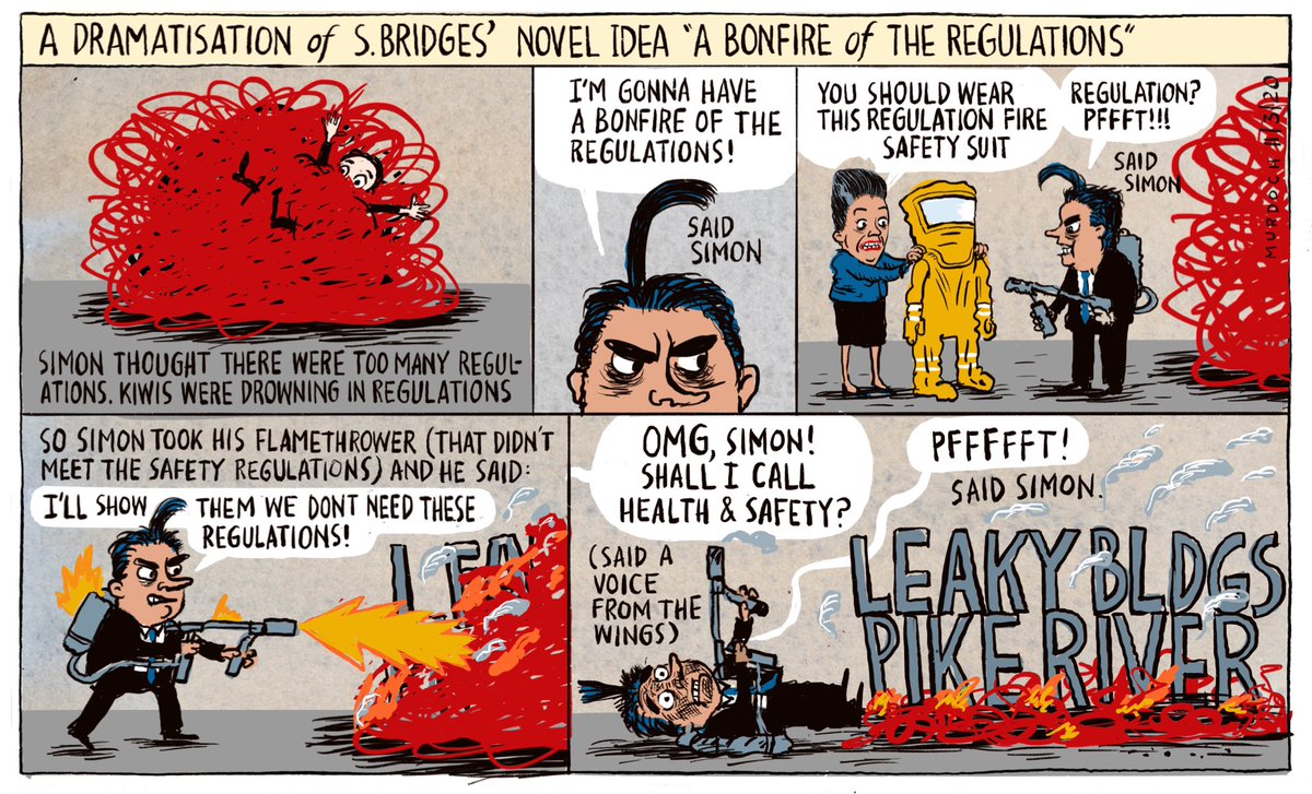 domesticanimal's tweet photo. A Dramatisation of S. Bridgesโ Novel Idea โA Bonfire of the Regulationsโ
My @NZStuff @DomPost #cartoon #nzpol #BonfireOfRegulations #LeakyBuildings #PikeRiver #Election2020 https://t.co/149ONwTmEz