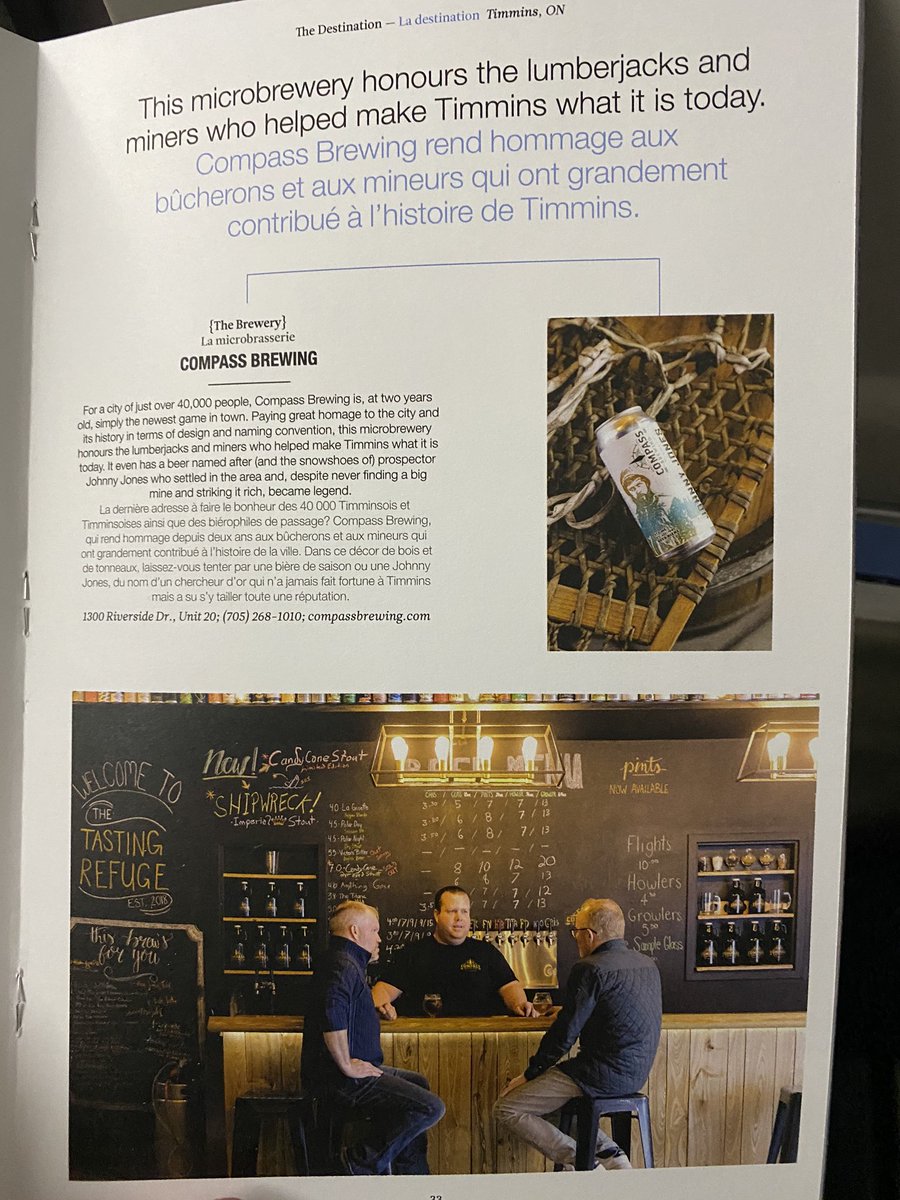 Flying home on <a href="/porterairlines/">Porter Airlines</a> when I discovered our member <a href="/timminsbrewery/">Compass Brewing</a> highlighted in their magazine. Congrats on two years, Compass Brewing! #finditINtimmins