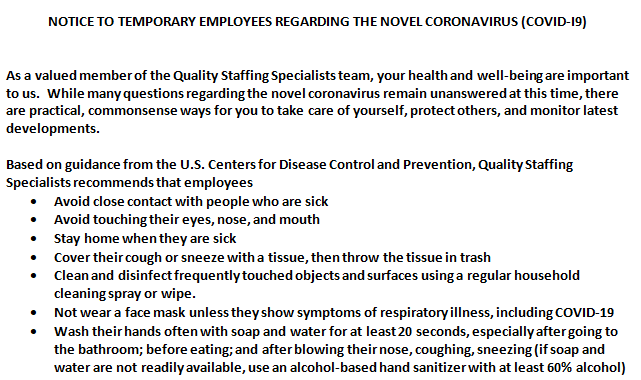 QualityStaff's tweet photo. STOP! Do You Feel Sick?
NOTICE TO TEMPORARY EMPLOYEES REGARDING THE NOVEL CORONAVIRUS (COVID-I9) 🤧😷 https://t.co/d4mxytMSrw