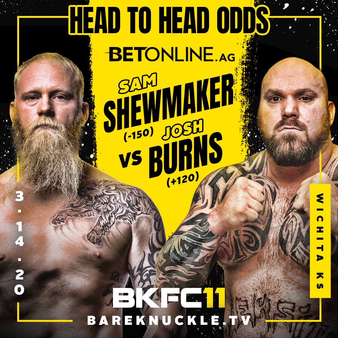 bareknucklefc's tweet photo. Here are the BetOnline AG Head-To-Head Odds for BKFC11 on Saturday, March 14. https://t.co/eiPf4sJTOB