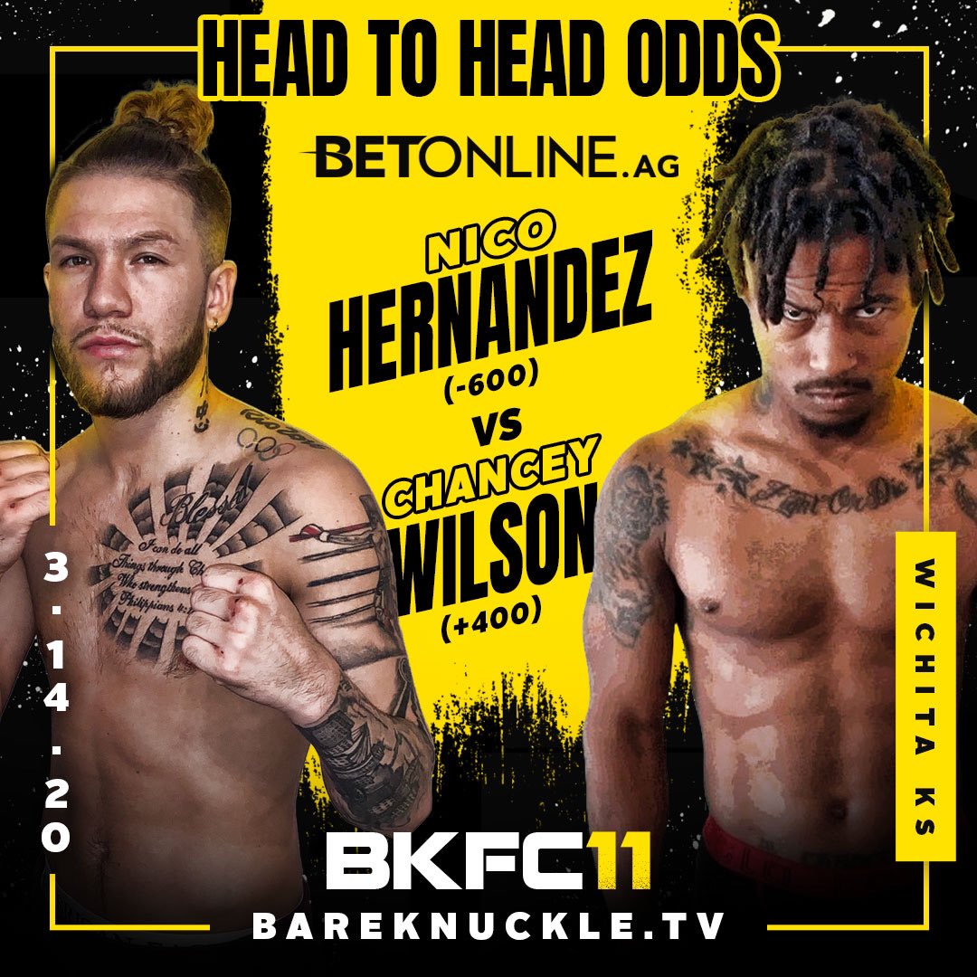 bareknucklefc's tweet photo. Here are the BetOnline AG Head-To-Head Odds for BKFC11 on Saturday, March 14. https://t.co/eiPf4sJTOB