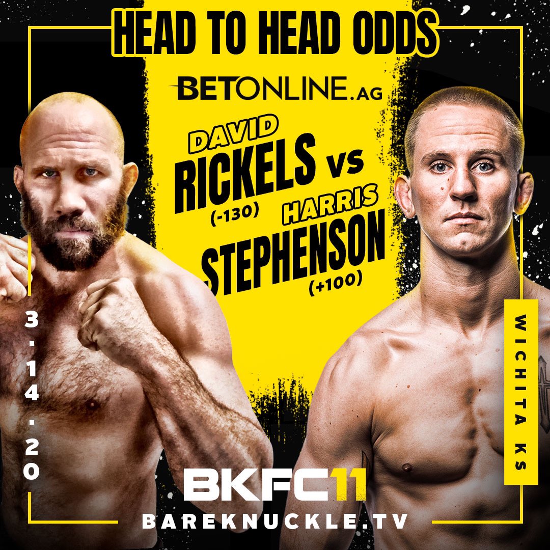 bareknucklefc's tweet photo. Here are the BetOnline AG Head-To-Head Odds for BKFC11 on Saturday, March 14. https://t.co/eiPf4sJTOB