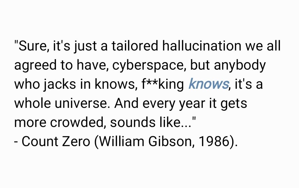 'Count Zero' by William Gibson ( @GreatDismal) - another braw one. The fine person who set me on his books ( @ToniWS4) will be to blame when my bookshelf busts a  #Cyberpunk nut.  #AmReading