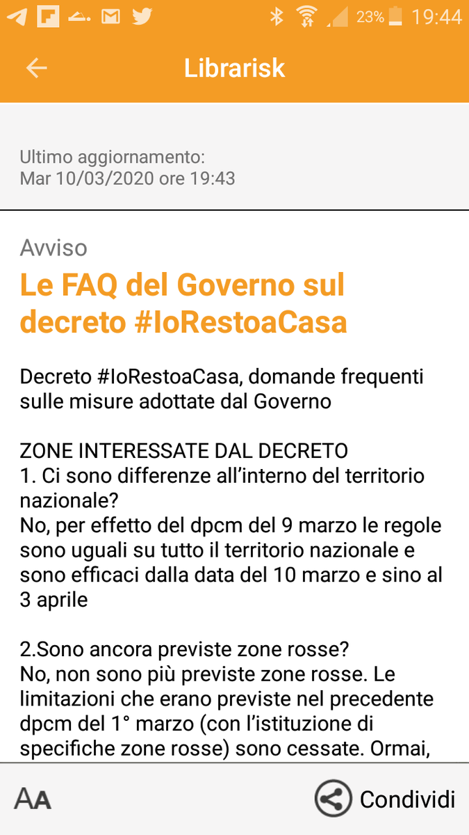 Librarisk's tweet photo. Da inizio Emergenza #Coronavirus, @Librarisk contribuisce a diffusione notizie ufficiali.

Inviamo regolarmente, via push notification:
_ Comunicati Stampa e News @DPCgov 
_ Notizie @MinisteroSalute 
_ i messaggi Comuni che aderiscono alla piattaforma

@Palazzo_Chigi https://t.co/HIJlsSIvR7
