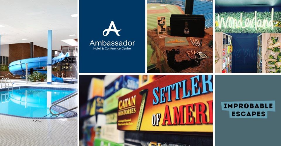From March 16-18 we've partnered with Improbable Escapes to make your Ambassador Break even better! Enjoy a free experience in their onsite escape room. Our water slide, pool, sauna, and splash pad area will be open and ready for you as well! Book now at ambassadorhotel.com