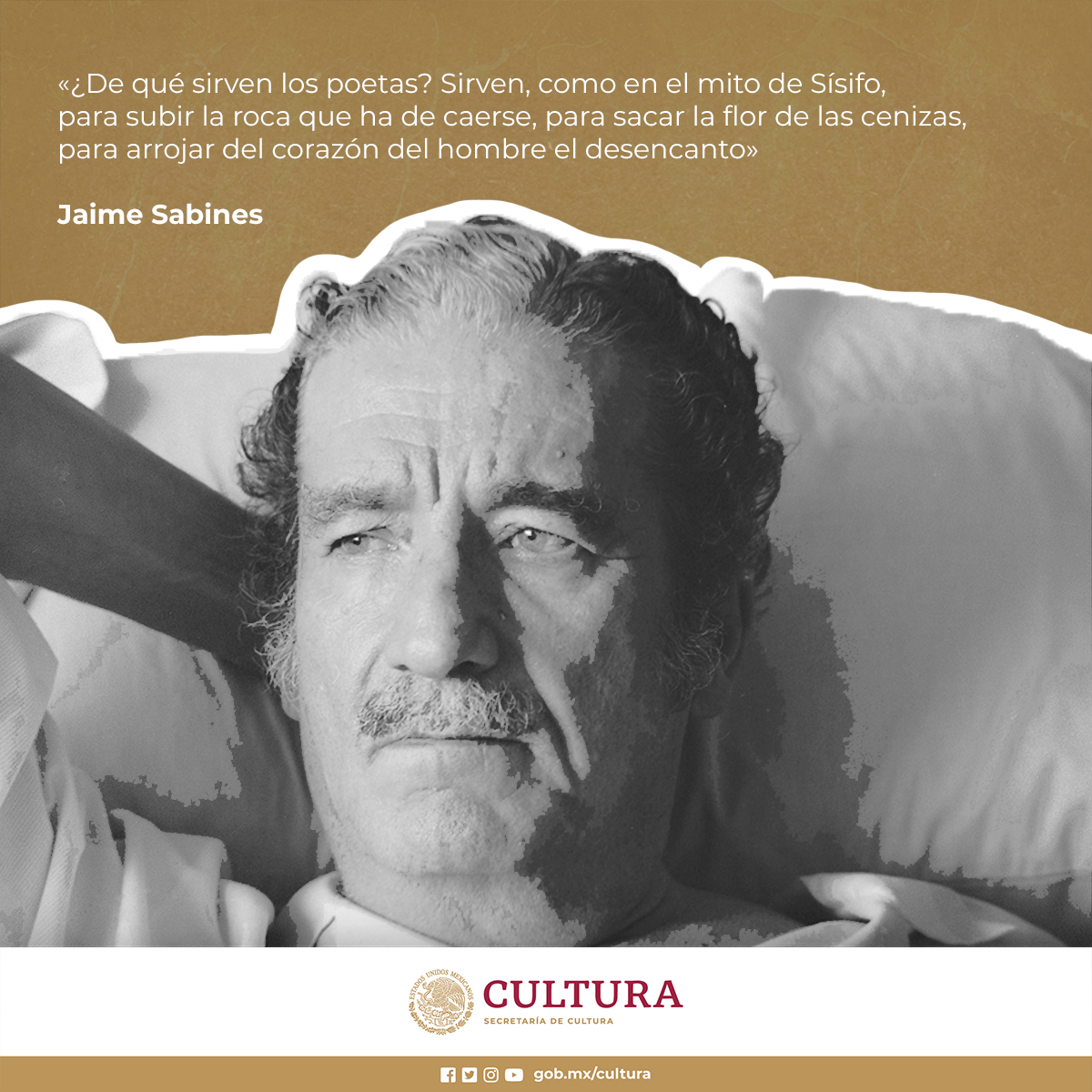 cultura_mx's tweet image. La obra de Jaime Sabines se inscribe en una poesía de tono popular, opuesta a la vertiente hegemónica del momento histórico en el que le tocó vivir y escribir.
