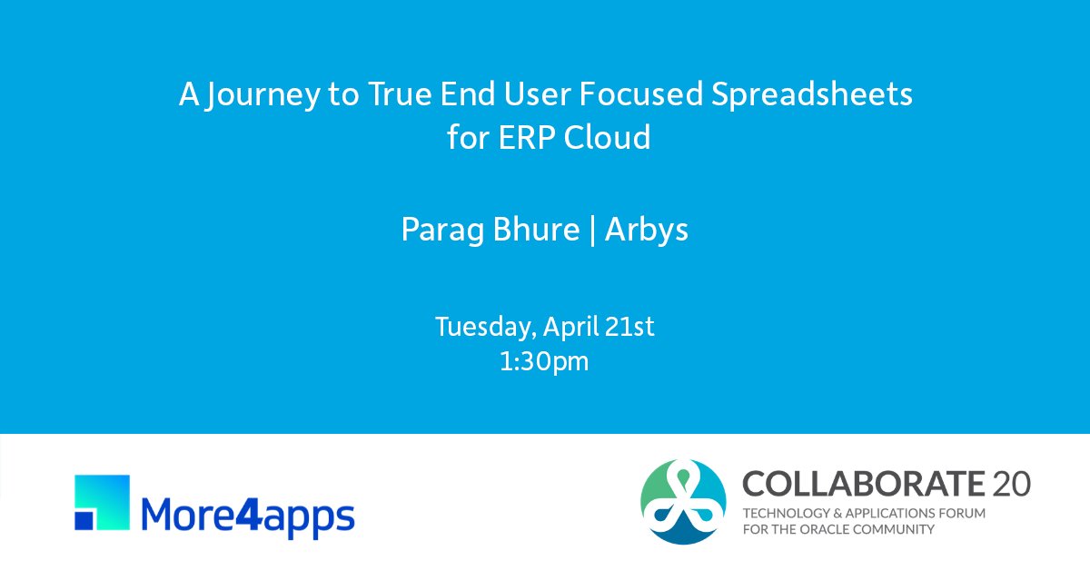 Moving to ERP Cloud? Don't miss Parag at Collaborate 20, presenting on the data entry challenges that end users face with ERP Cloud. ow.ly/Yg0O50yD1XG