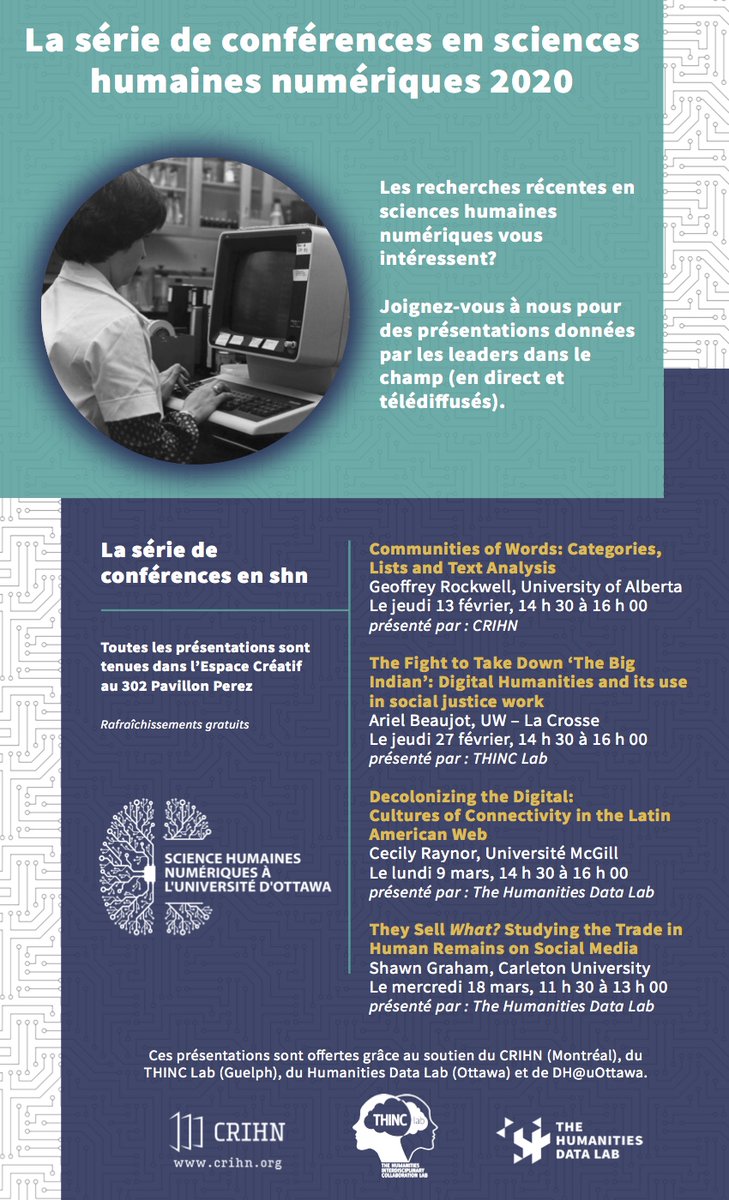 La semaine prochaine notre ami Shawn Graham (@electricarchaeo) de <a href="/Carleton_U/">Carleton University</a> offrira la dernière présentation de la Série de conférences en #SHN: 

They Sell *What*? Studying the Trade in Human Remains on Social Media.

Offered in collab w/<a href="/crihunum/">CRIHN</a> and <a href="/SurrealTHINCLab/">SurrealTHINCLab</a>