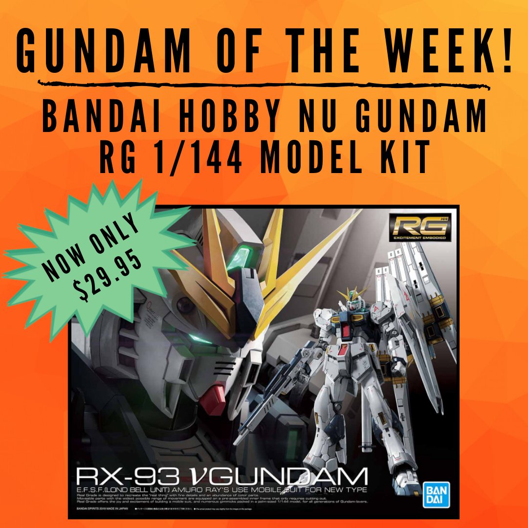 GalacticToyz's tweet photo. Galactic Toys has a #GundamOfTheWeek!
Be sure to check out this week's model kit of Nu Gundam! Available for purchase here: https://t.co/29BvO6Uieo
This deal only lasts this week, so grab a kit while supplies last!
#Gundam #ModelKit #NuGundam #AmuroRay #RG #RGModelKit https://t.co/9SJmWlljPu