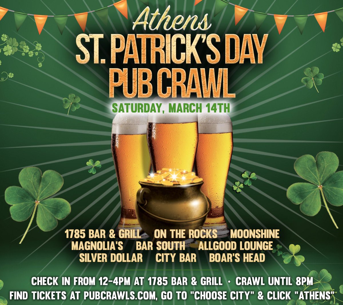 1785Athens's tweet photo. Join us for the St. Patrick’s Day Pub Crawl this Saturday 🍀🍻 Sign up link in bio! https://t.co/LR4T7osl0M