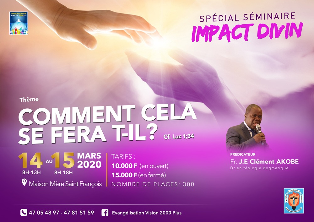 ClementAkobe's tweet photo. Viens assister au séminaire sur ''l'Impact divin'' organisé par la Communauté Catholique mère du divin amour et prêché par le Dr @ClementAkobe. Rejoins-nous à la maison mère Saint françois  à la riviera Palmeraie ce Samedi et le dimanche.
@ClementAkobe 
@CMDA https://t.co/e42vFbbDQM
