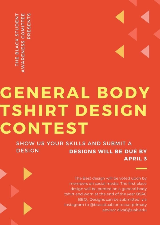 BSAC is asking for anyone willing to submit a design for our General Body TShirt Design Contest . Show us your skills 🗣