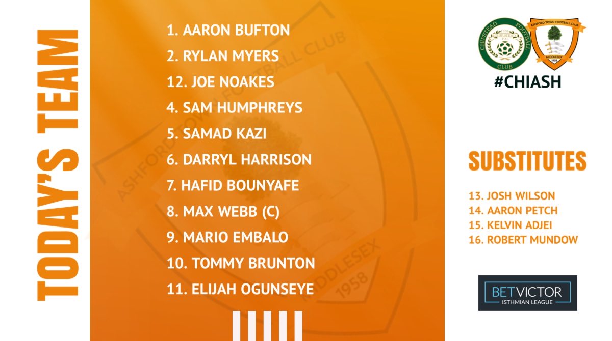 ashfordtownmx's tweet photo. Tonight’s lineup vs @chipsteadfcsurr 🍊
#CHIASH #COYT https://t.co/skLmcQZrWf