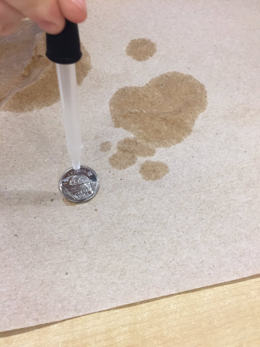 chapman_kinder's tweet photo. #Scientific_method in action for our nickel experiment. Challenge was to get as many drops onto the nickel as possible without spilling. Students exceeded their predictions by getting as many as 25 drops onto their nickel! #teamwork #collaboration @byronnorthview @teachmarek https://t.co/Jh0WEL9dTt