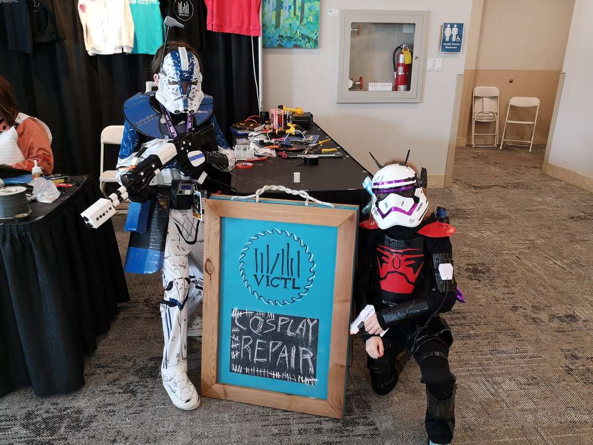 TealePB's tweet image. Excited about this year&apos;s @capcitycomic. The @VicToolLibrary #Cosplay repair booth will once again be up and running. 

I hope you don&apos;t need our services, but in case you do, we got your back... also appendages, accessories, weapons, wings, you know... cosplay stuff. #YYJ