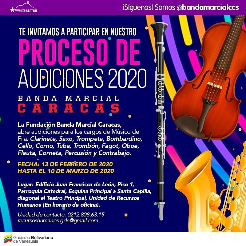 #musicos 👀🎶🎶
Banda Marcial Caracas abre etapa de audiciones 2020🔽🔽📝🎼🎹

Entérate de todos los detalles para ser parte de la primera agrupación orquestal de Venezuela aquí y corre la voz😀 💛💙❤️📝🔽🔽
ultimasnoticias.com.ve/noticias/cheve…

#ANCGarantiaDePaz